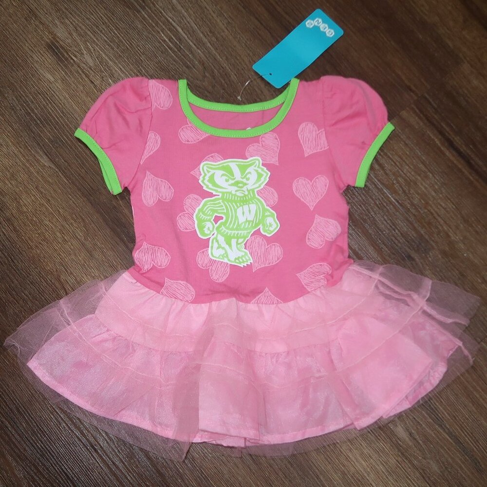 NWT Infant Girls Gen2 Wisconsin Badgers Football Tutu Dress Pink Green size 18m
